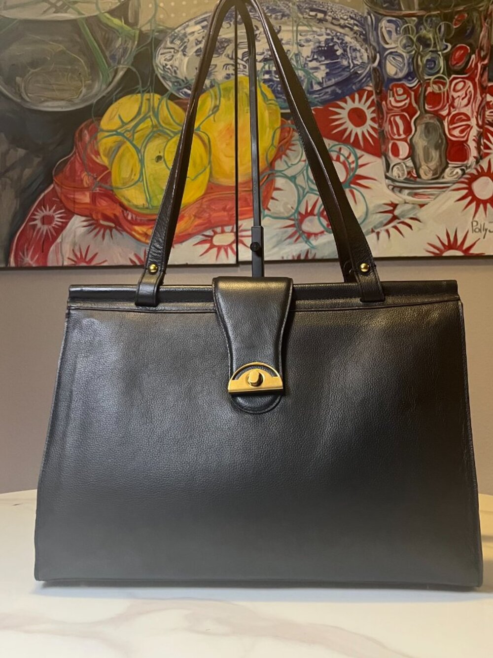 Antonio Melani Black Pebbled Leather Tote Work Bag
